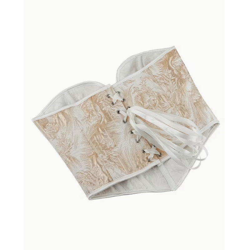 Gold & White Strapless Lace Up Corset Rococo Baroque Style Top