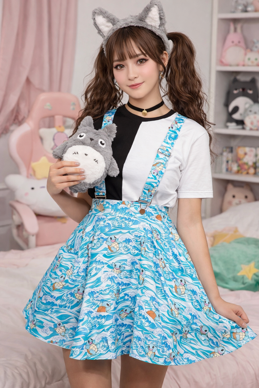 Pokemon, Pokemon GO, Squirtle Waves Blue Cosplay Suspender Skirt