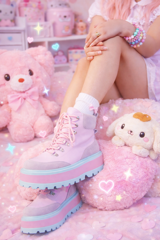 Koi Footwear Kawaii Cute Pastel Pink & Grey Platform Boots