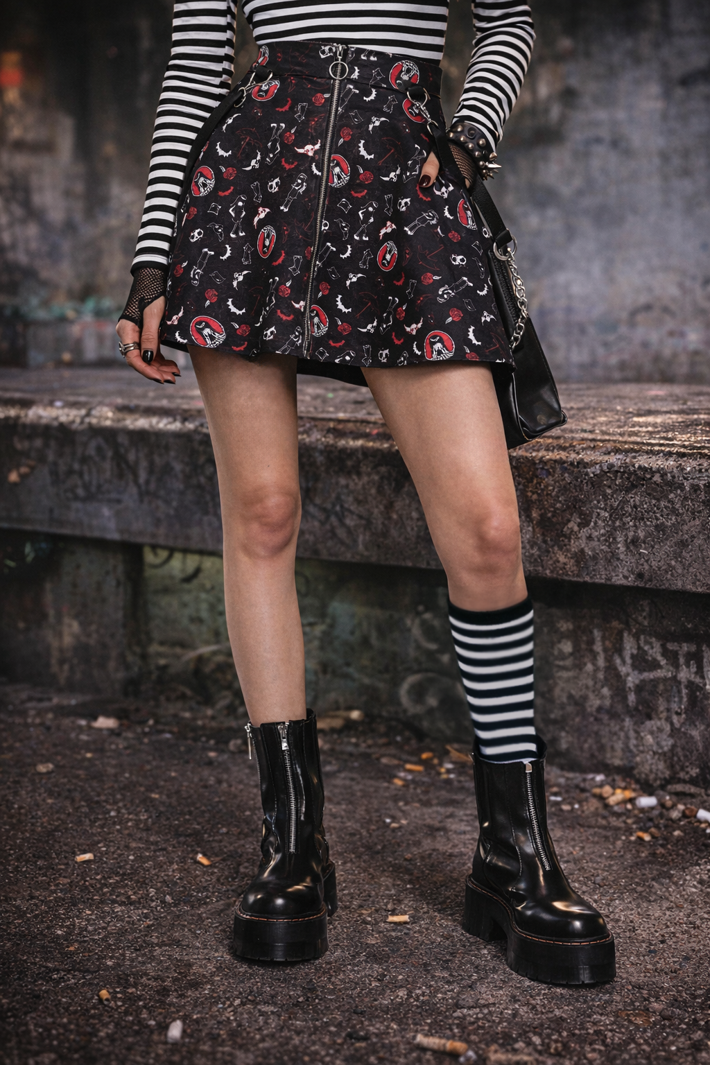 Emily The Strange Goth Emo O-Ring Suspender Skirt