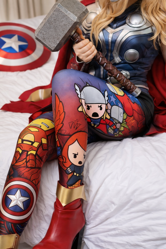 Chibi Marvel Avengers Deadpool Thor Comic Leggings