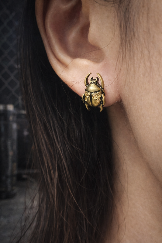 Blackheart Antique Style Bronze Bug, Insect Earrings featuring fly, scarab, firefly