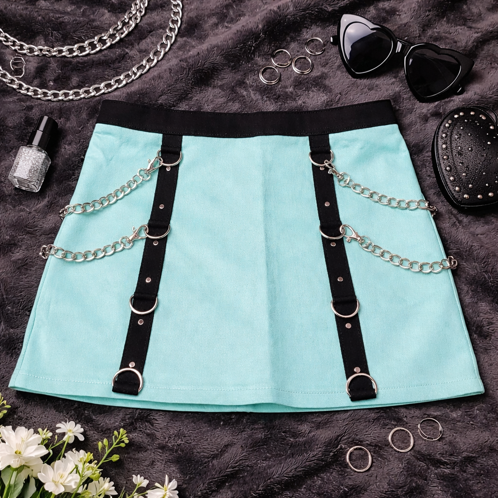 Dolls Kill Current Mood Emo Harlequin Dreams Mint Chain Mini Skirt