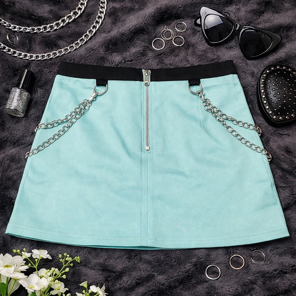 Dolls Kill Current Mood Emo Harlequin Dreams Mint Chain Mini Skirt