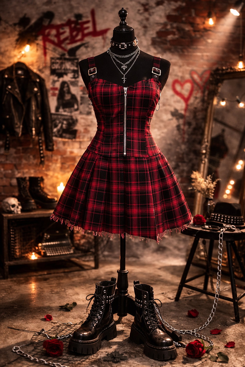 Dolls Kill Current Mood Emo Punk Rock Born To Burn Plaid Mini Dress