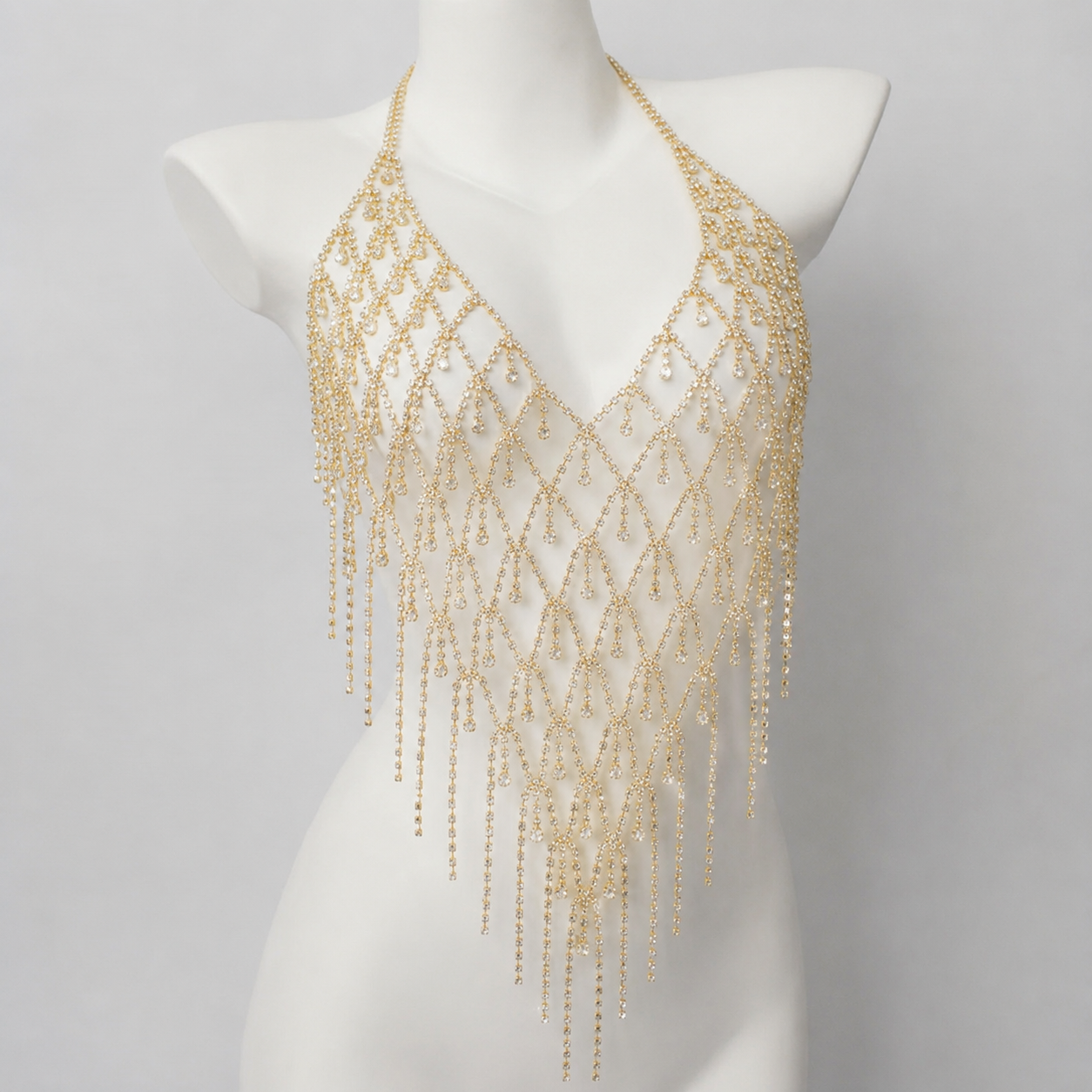Crystal Gold Rhinestone Jewelry for Cub, Rave & Festivals Body Chain Top