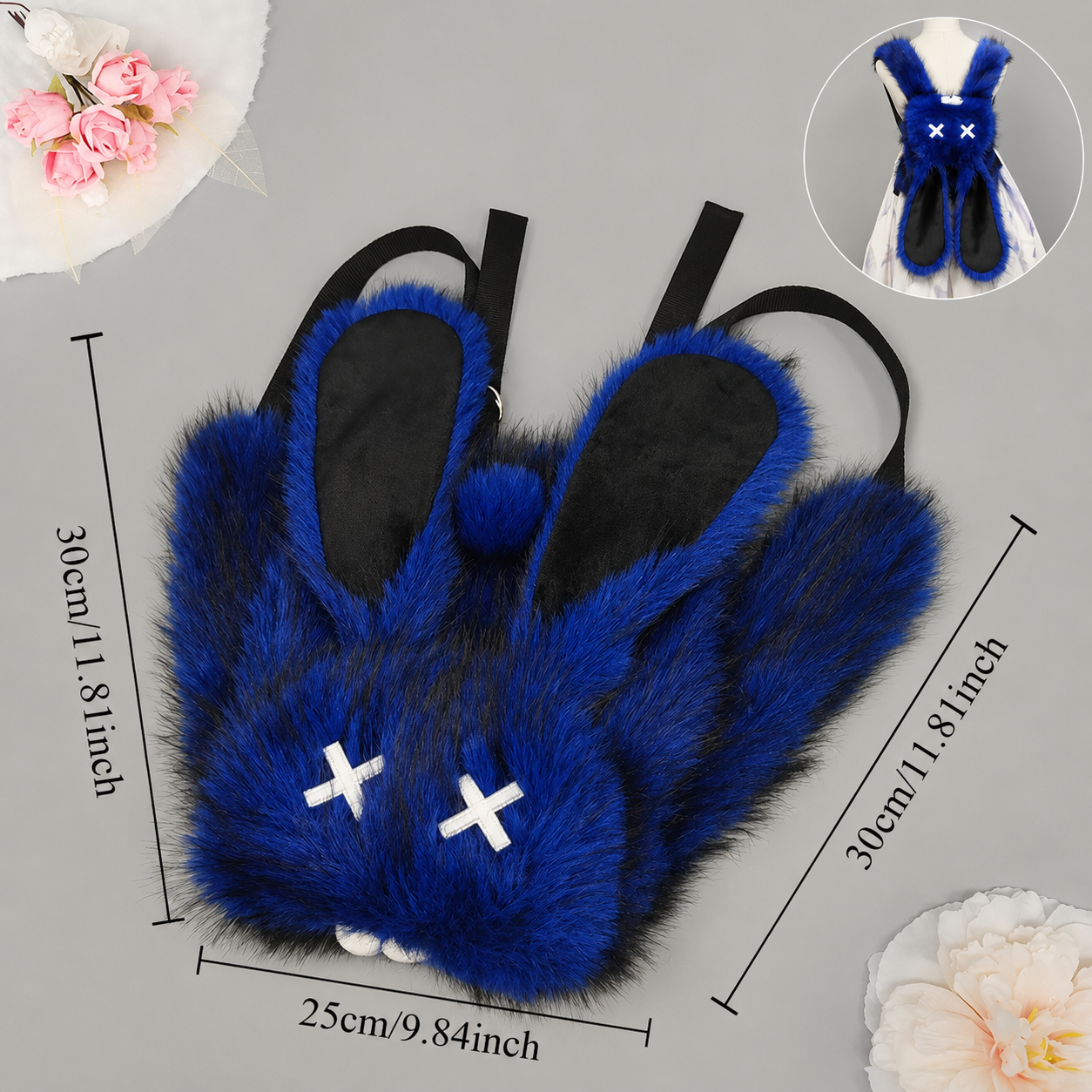 Goth Emo Punk Kawaii Bunny Rabbit Ears Fuzzy Furry Y2K Mini Backpack Bag