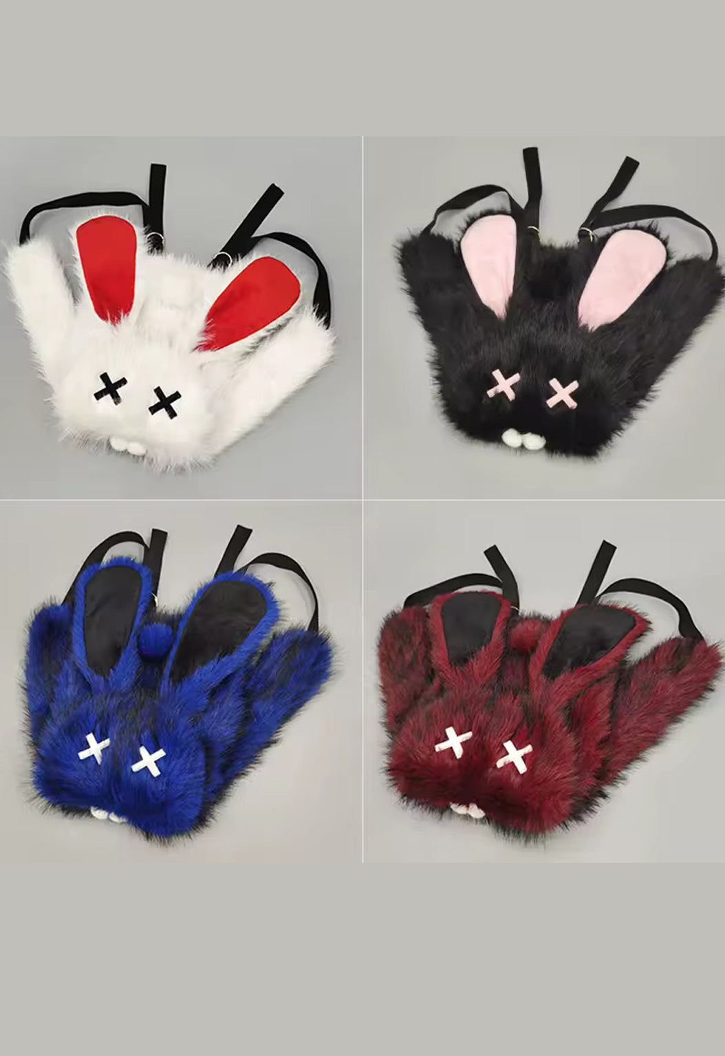 Goth Emo Punk Kawaii Bunny Rabbit Ears Fuzzy Furry Y2K Mini Backpack Bag