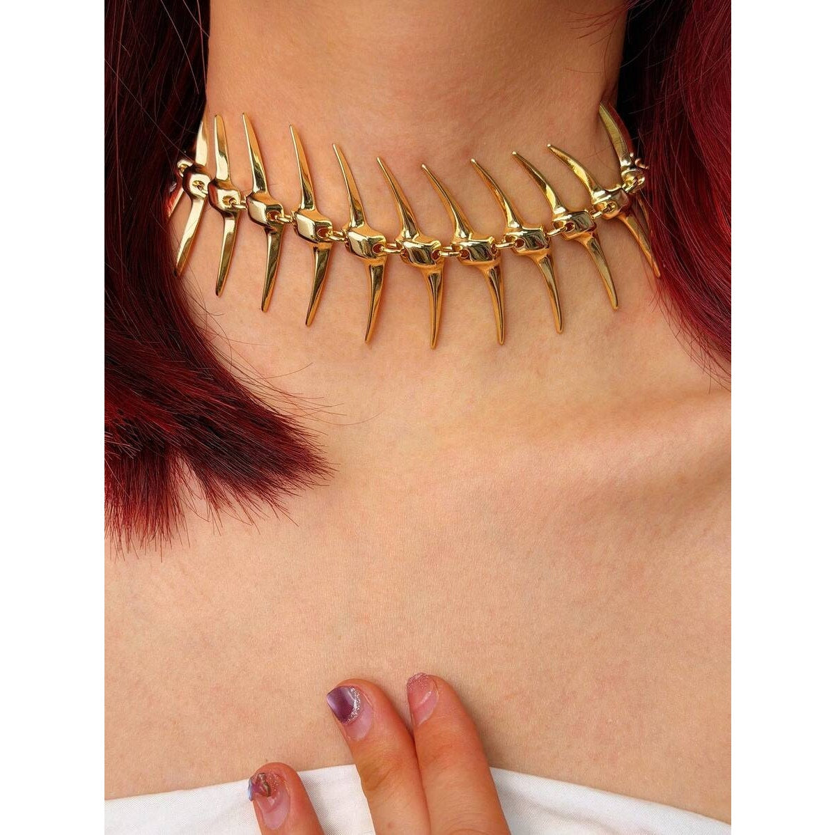 Punk Avant-garde Gold Skeleton Spine Bone Statement Choker Necklace