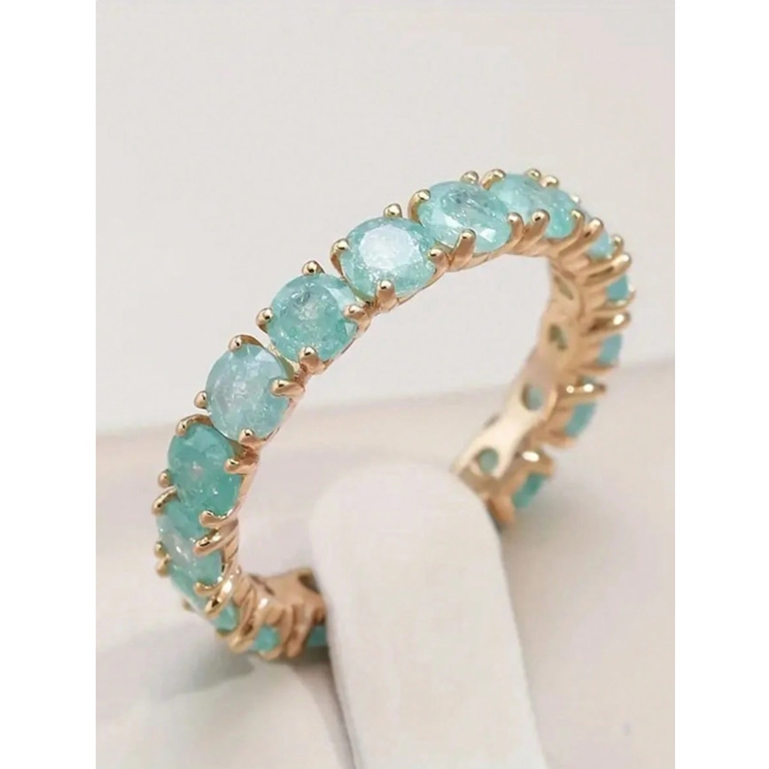 Eternity Ring Band-Mint Green Aqua Crystal Stone Daianty Stackable Ring (Size 8)