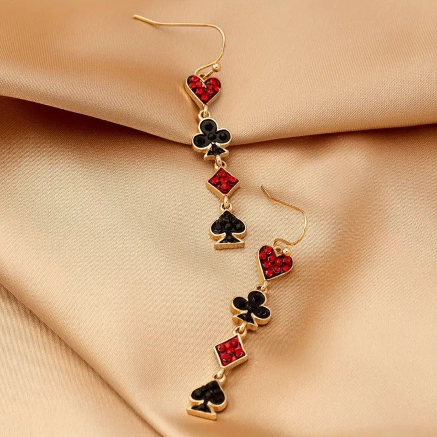 Heart & Spade, Playing Card Suit Harley Quinn Dangle Rhinestone Earrings