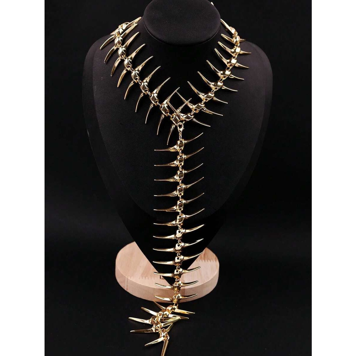 Punk Avant-garde Gold Skeleton Spine Bone Statement Choker Necklace