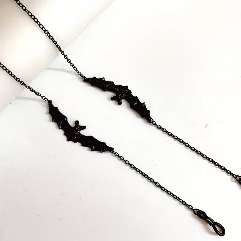 Gothic Bat Eyeglass Chain Black Glasses Holder Necklace Halloween Sunglasses