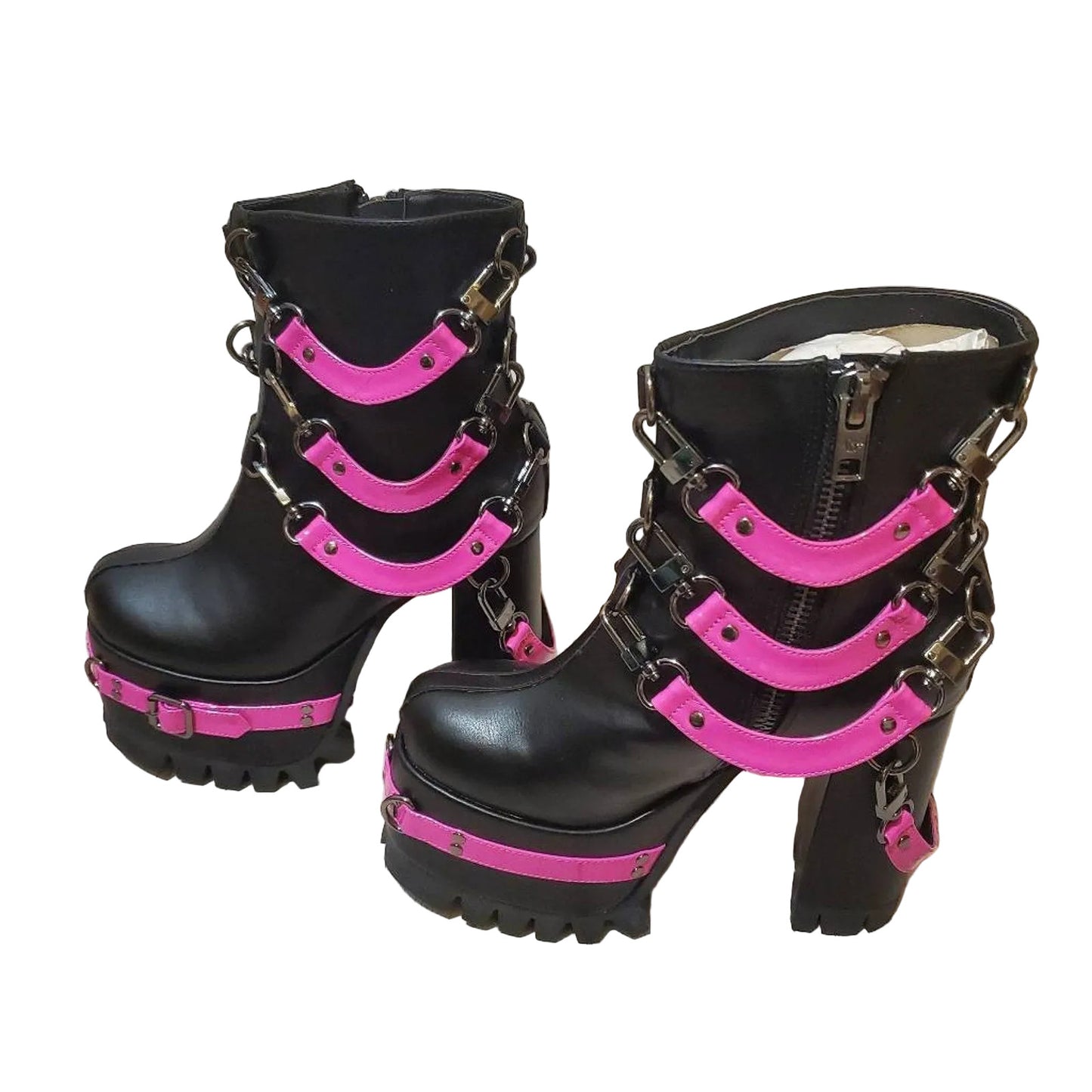 Current Mood Goth Emo Rave Sexy Pink and Black Platform Boots