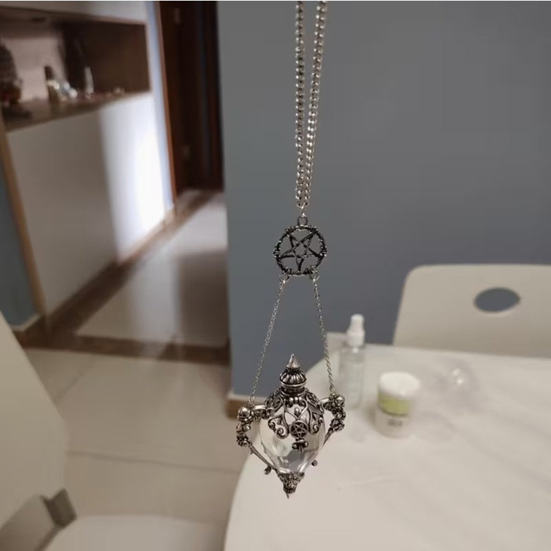 Gothic Pentagram Glass Pendant Necklace – Witchy Crystal Orb Locket Necklace