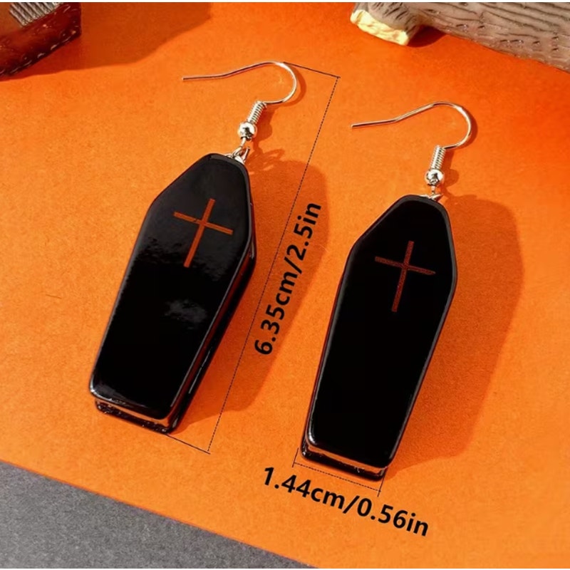 Black Coffin Cross Dangle Earrings Gothic Halloween Drop Jewelry