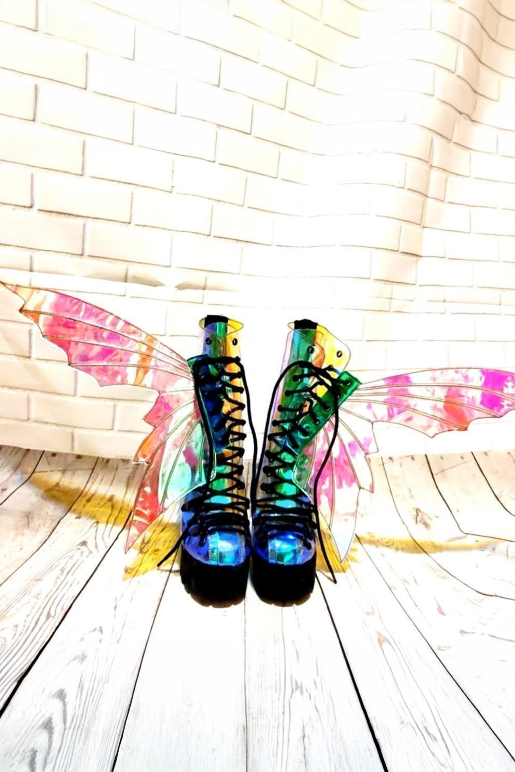 Club Exx Butterfly Fairy Wings Holo Irredescient Platform Boots