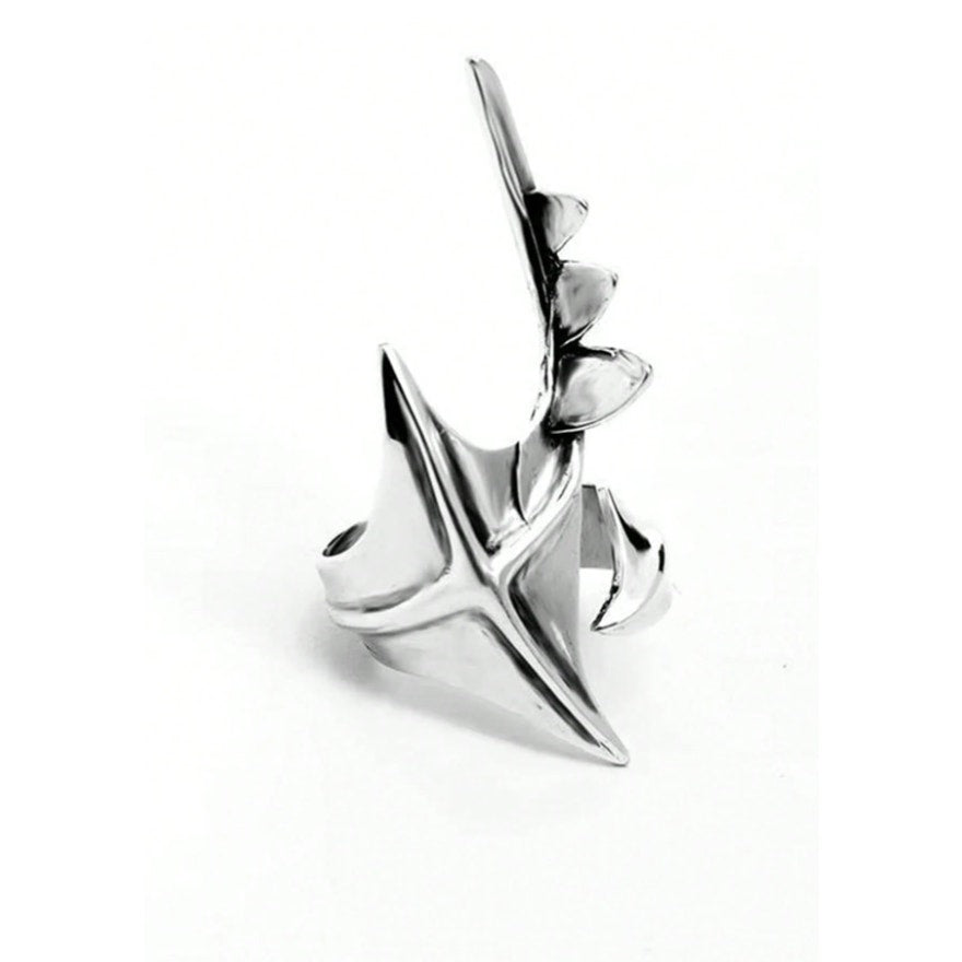Futuristic Silver Spike Ring | Adjustable Punk Gothic Armor Claw Jewelry
