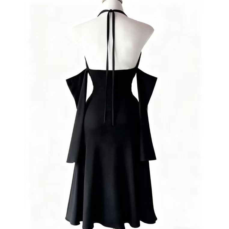 Dark Gothic Style Halter Neck Dress High Slit Cutout Gothic Evening Gown