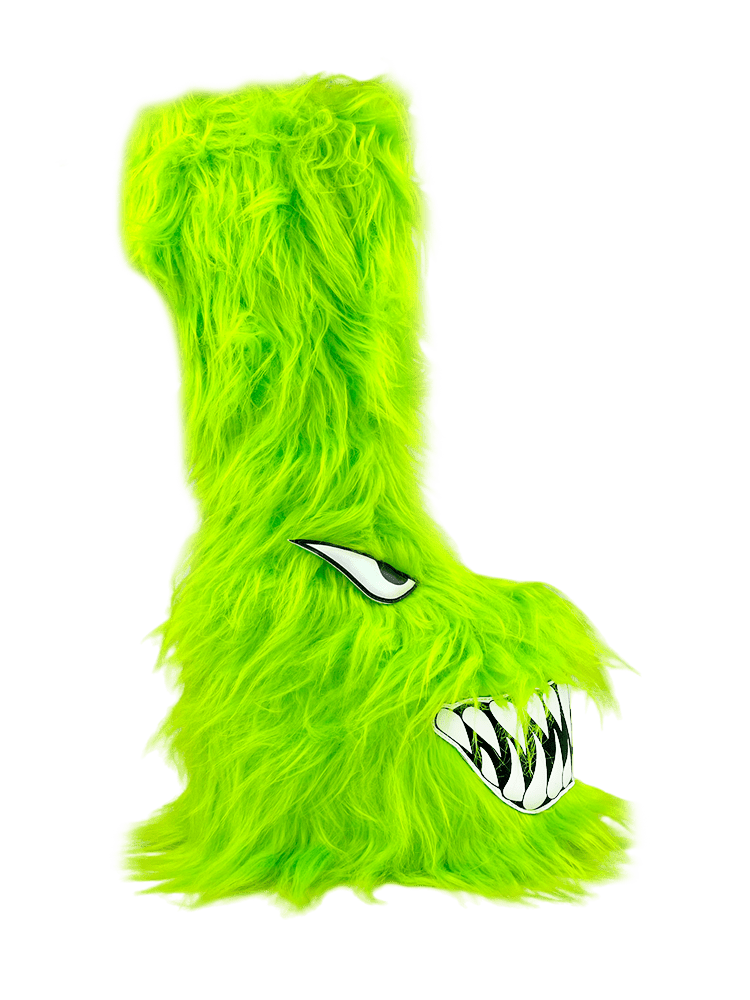 YRU Spooky Emo Punk Fuzzy Monster Boogie Shoes - Green