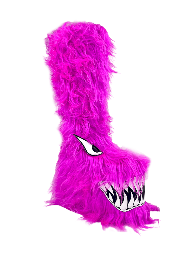 YRU Spooky Emo Punk Fuzzy Monster Boogie Shoes - Hot Pink