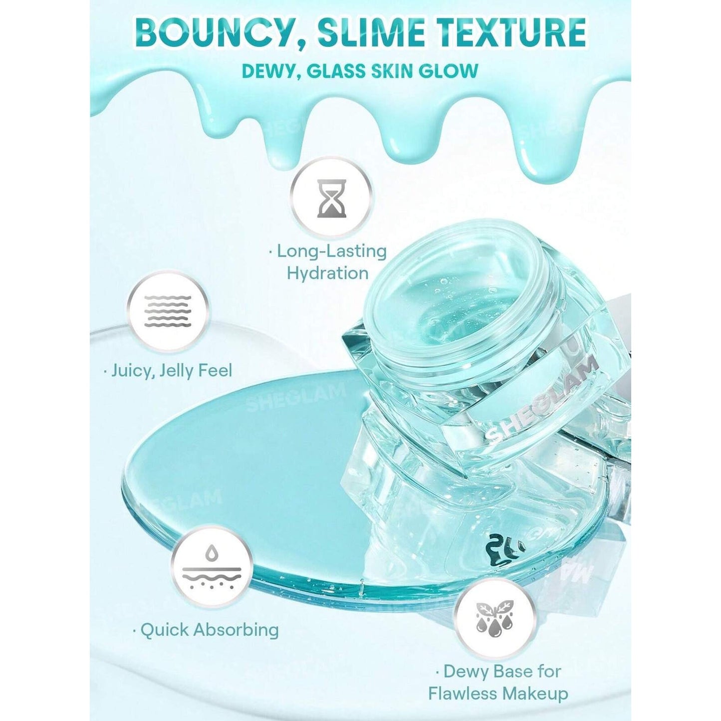 SHEGLAM Jelly Hydrating Primer – Dewy Makeup Grip Moisturizer with Bouncy Smile