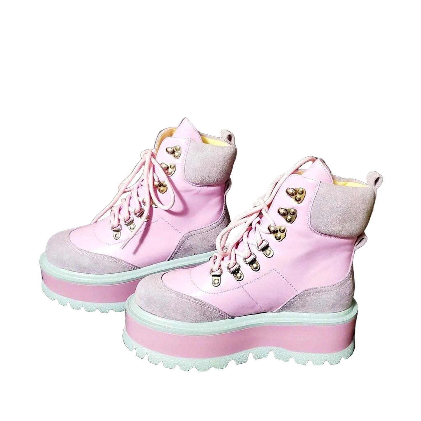 Koi Footwear Kawaii Cute Pastel Pink & Grey Platform Boots