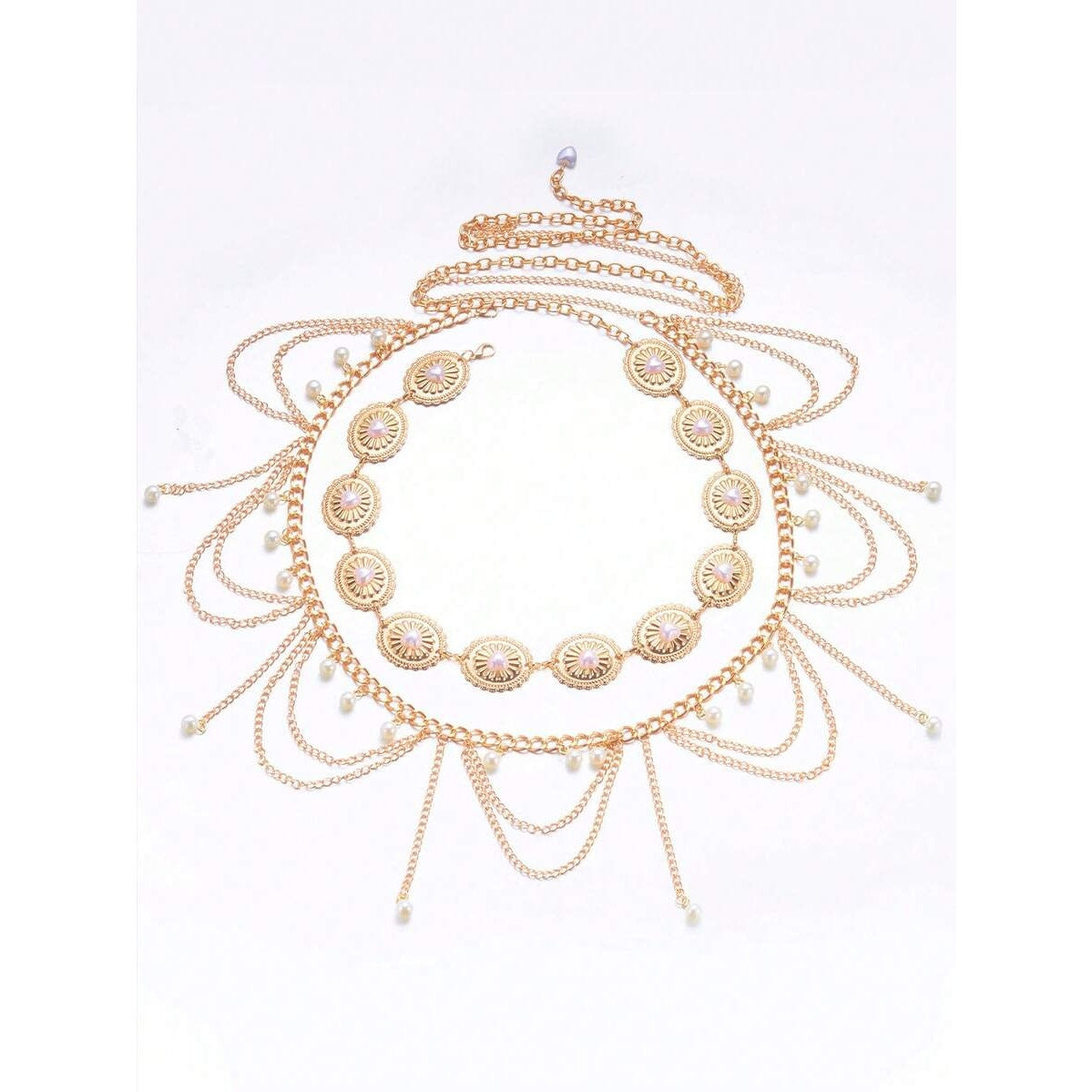 Boho Gold Waist Chain Pearl Tassel Belly Chain Beach Body Jewelry for Women
