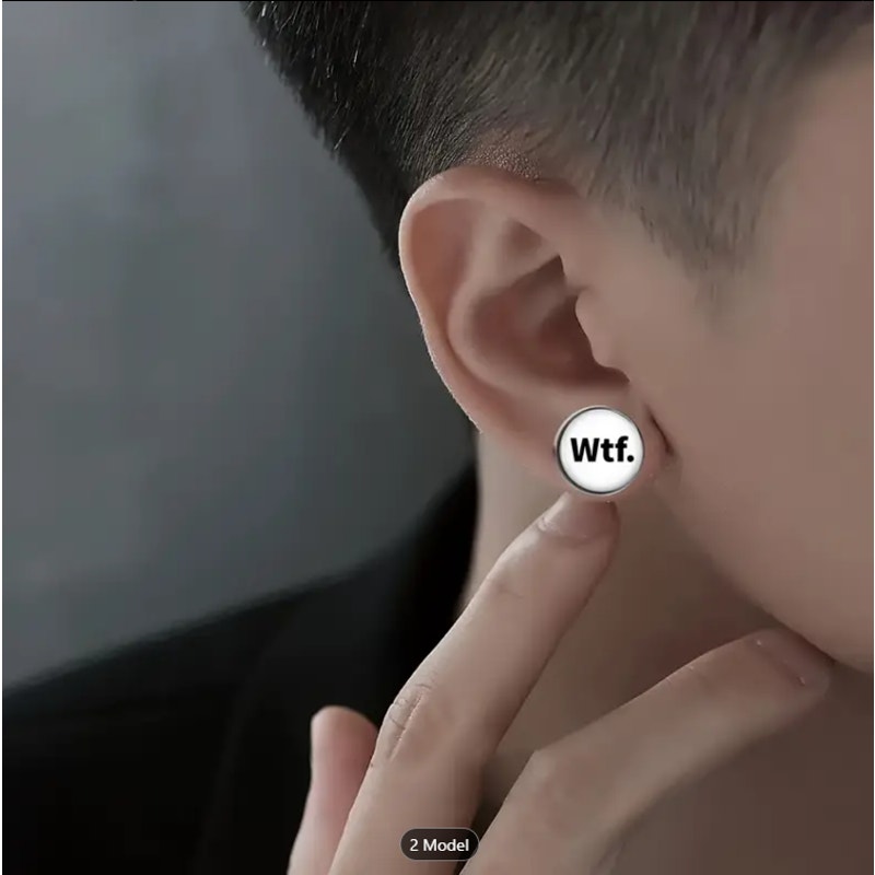 Funny WTF Statement Stud Earrings – Bold Round Acrylic Earrings – Black – Trendy