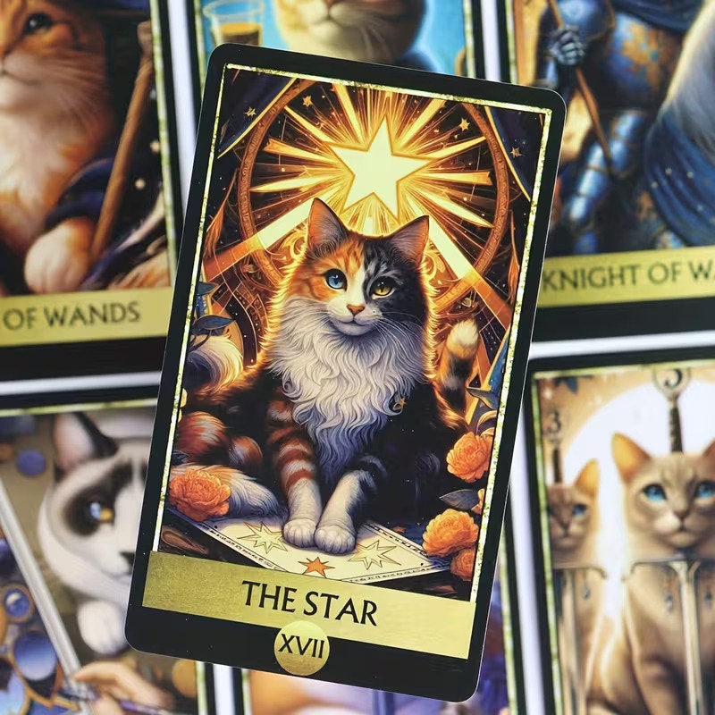 Majestic Mystical Kitty Cat, Cats Tarot Cards - 78 Card Set w/ Illustrated Feline Major & Minor Arcana, Oracle Divination Cards for Beginners & Collectors