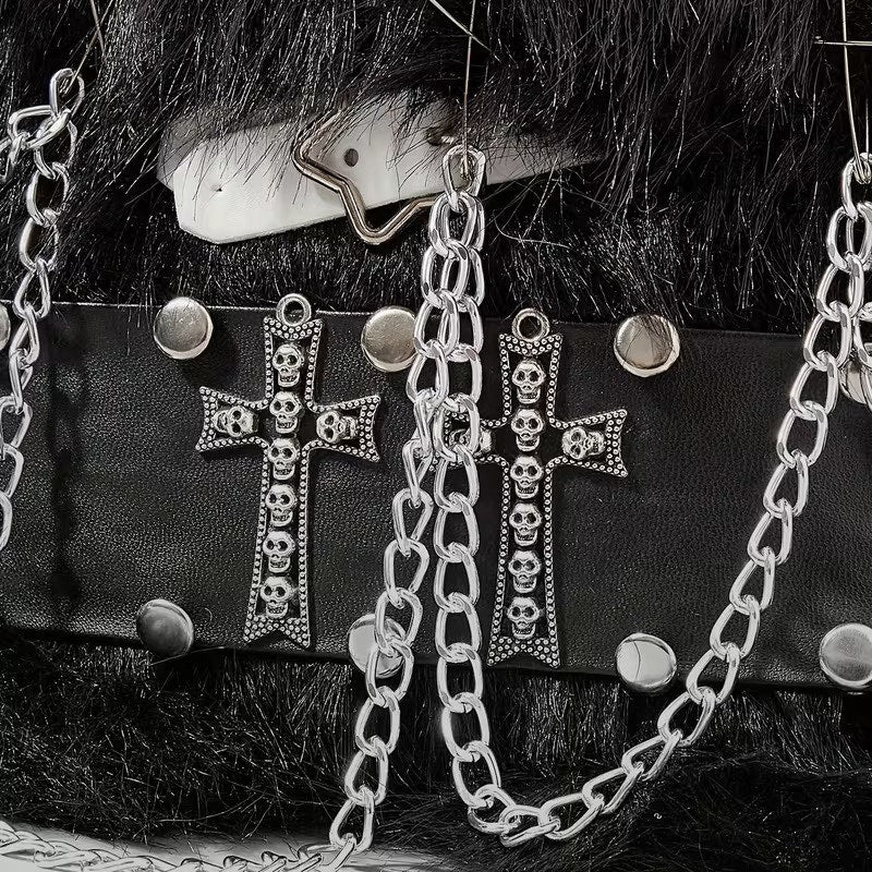 Goth Emo Punk Alt Black Fuzzy Rabbit Mini Backpack Crossbody Convertible Purse