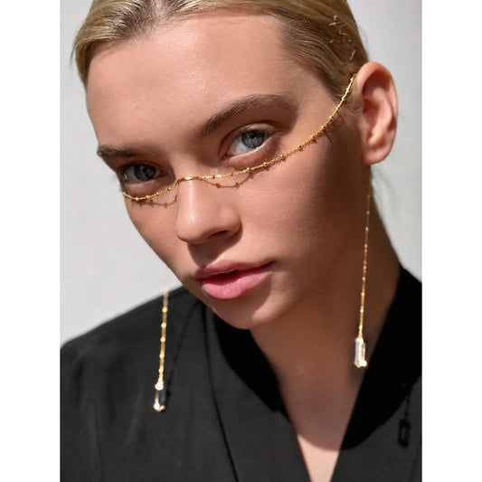 Unique Indie Gold Face Chain Eyeglass Jewelry Crystal Drop Festival Accessory