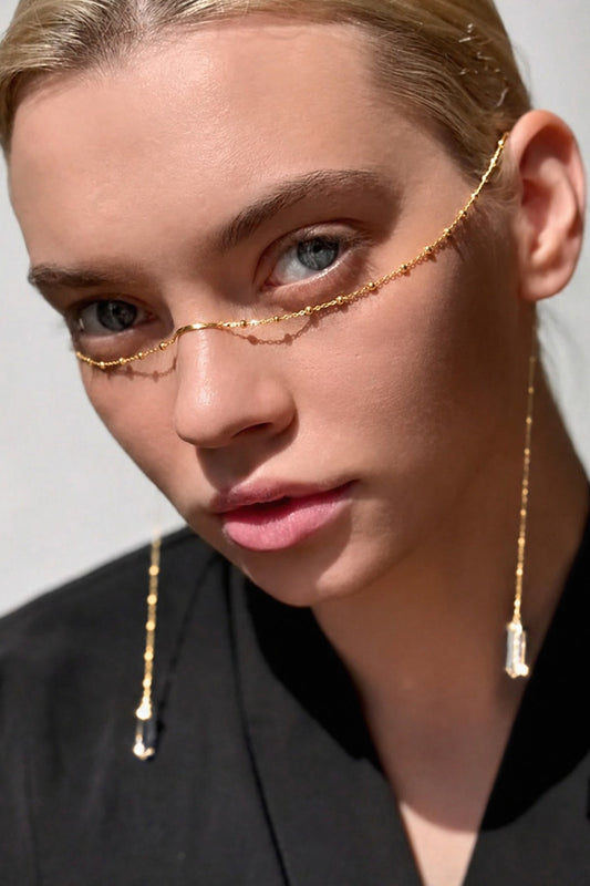 Unique Indie Gold Face Chain Eyeglass Jewelry Crystal Drop Festival Accessory