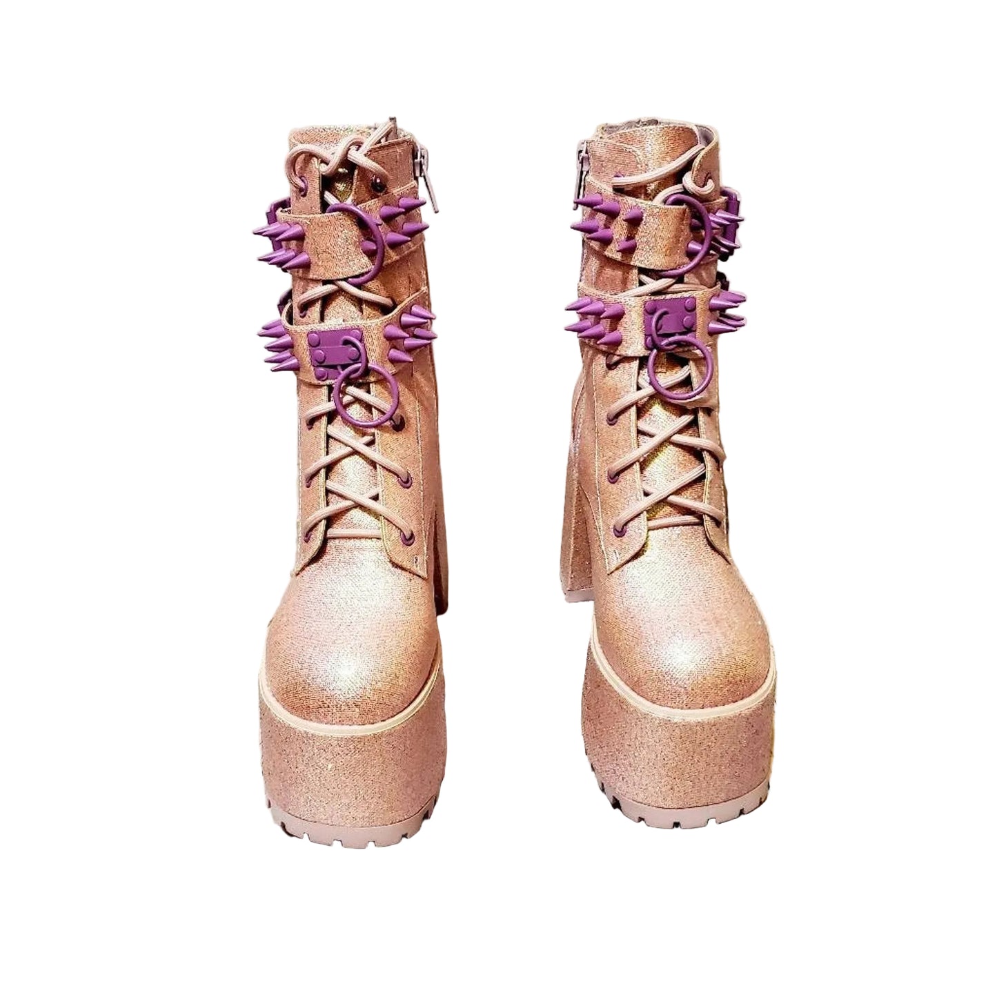 Sugar Thrillz Emo, Rave, Pink Glitter, Lavender Spiked Platform Boots