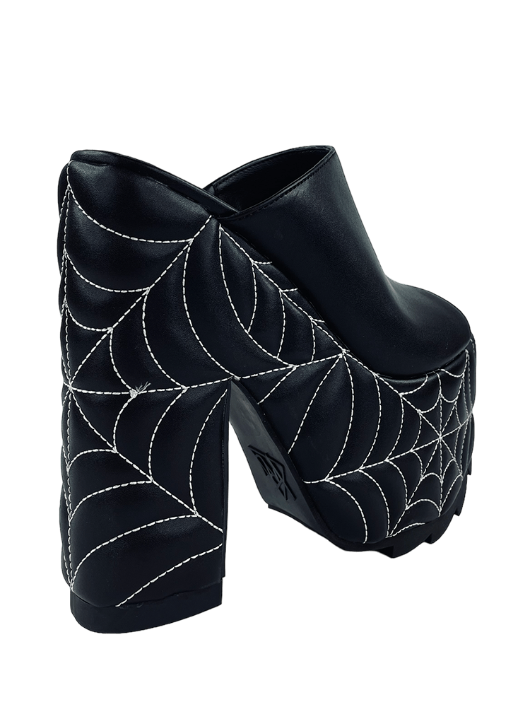 YRU Goth Emo Spooky Spider Web Platform Sandals - Black/White