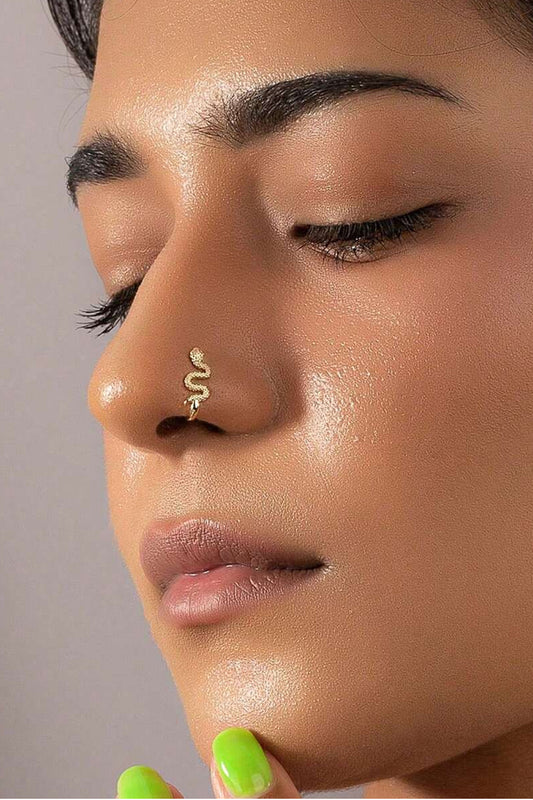 1 pc Elegant Gold Golden Tone Snake Faux Nose Ring, No Piercing Nose Clip