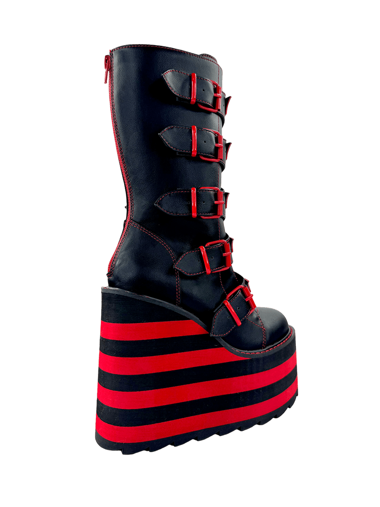 YRU x Vampire Freaks Goth Emo Punk Rave Red Stomper Dune Bat Platform Boots - Black/Red