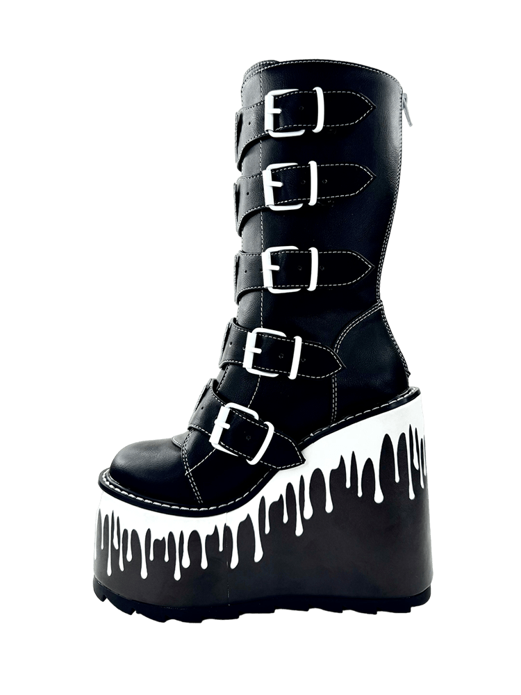 YRU x Vampire Freaks Dune Ghost Drip Platform Boots - Black/White