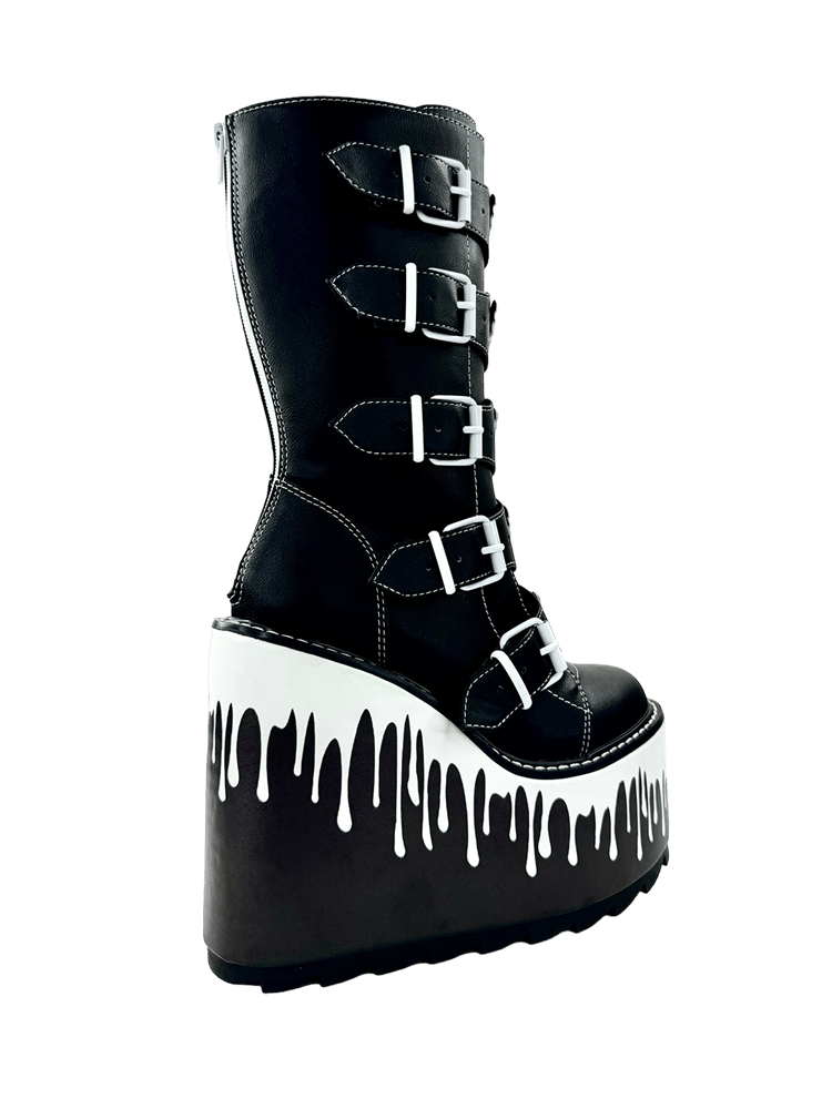 YRU x Vampire Freaks Dune Ghost Drip Platform Boots - Black/White