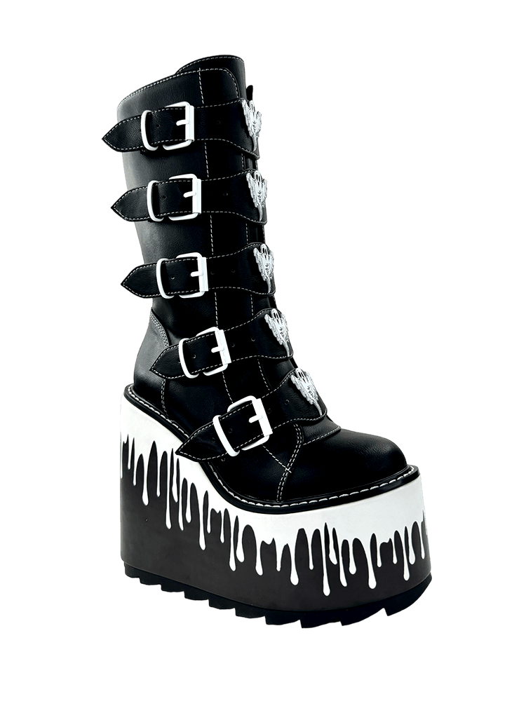 YRU x Vampire Freaks Dune Ghost Drip Platform Boots - Black/White