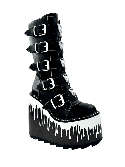 YRU x Vampire Freaks Dune Ghost Drip Platform Boots - Black/White