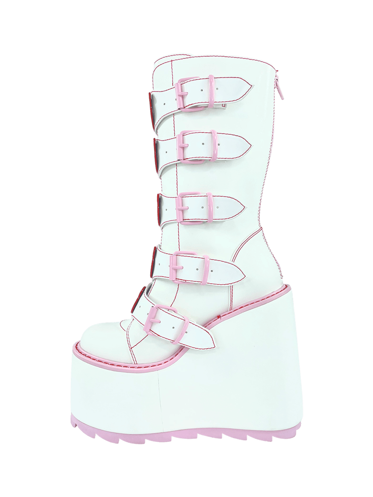 YRU x Gloomy Bear Emo Punk Dune Platform Boots - White