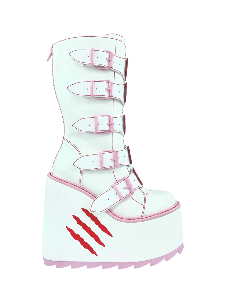 YRU x Gloomy Bear Emo Punk Dune Platform Boots - White