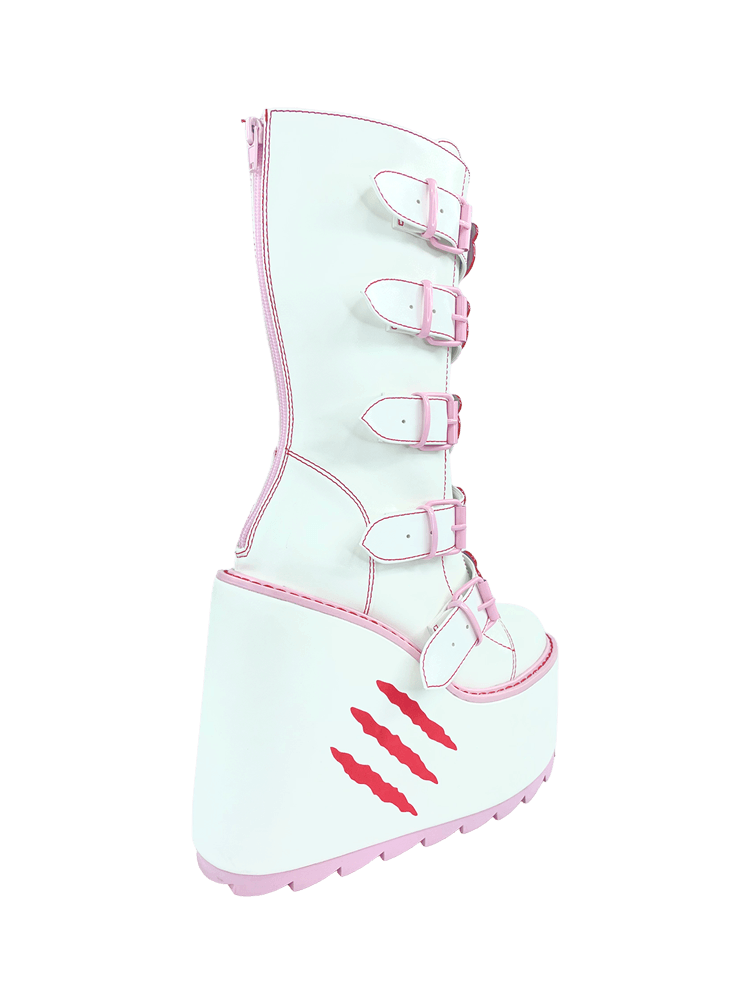 YRU x Gloomy Bear Emo Punk Dune Platform Boots - White