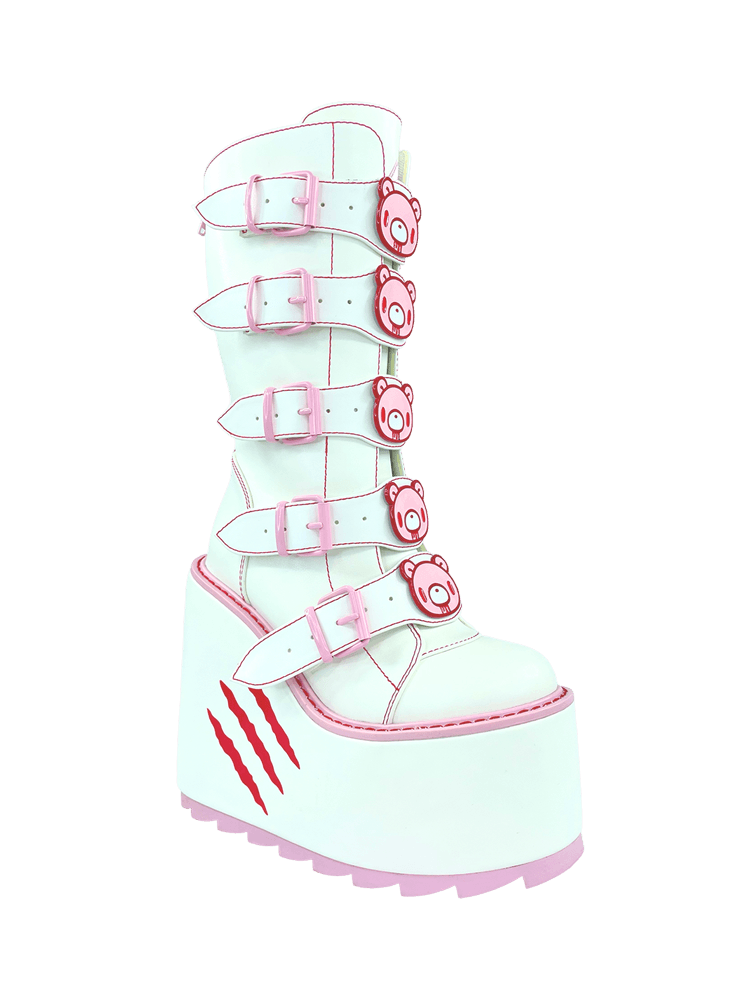 YRU x Gloomy Bear Emo Punk Dune Platform Boots - White