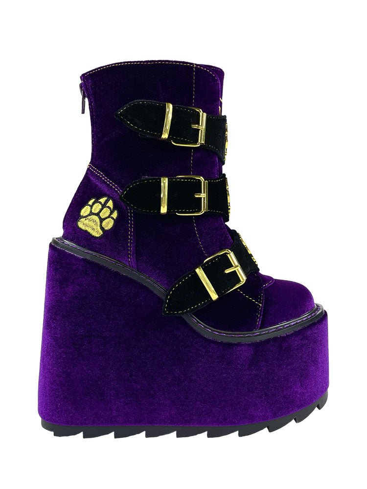 YRU x Monster High Clawdeen Goth Dune Velvet Platform Boots - Purple