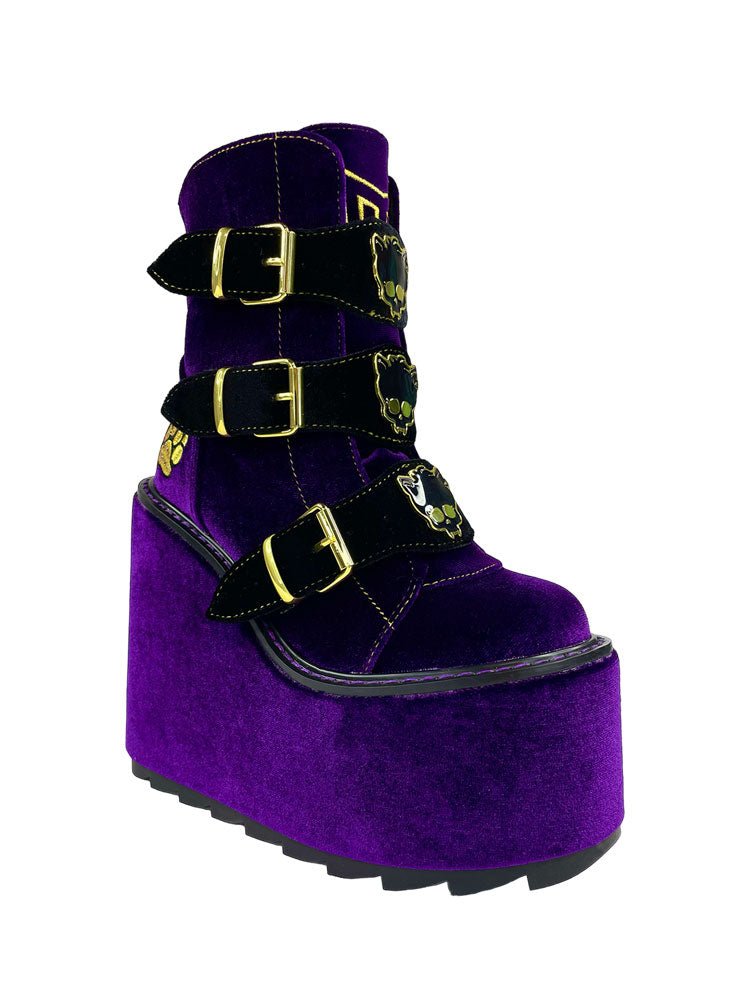 YRU x Monster High Clawdeen Goth Dune Velvet Platform Boots - Purple