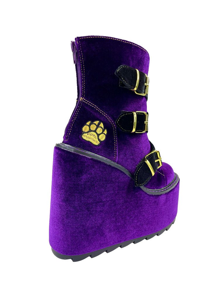 YRU x Monster High Clawdeen Goth Dune Velvet Platform Boots - Purple