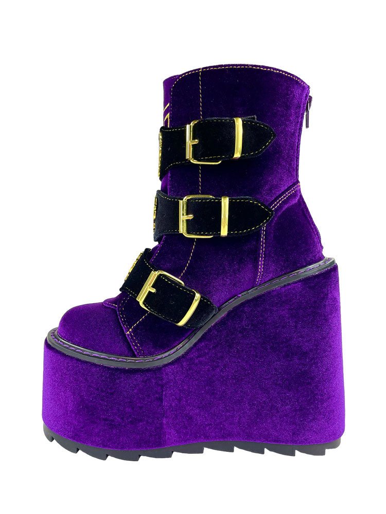 YRU x Monster High Clawdeen Goth Dune Velvet Platform Boots - Purple