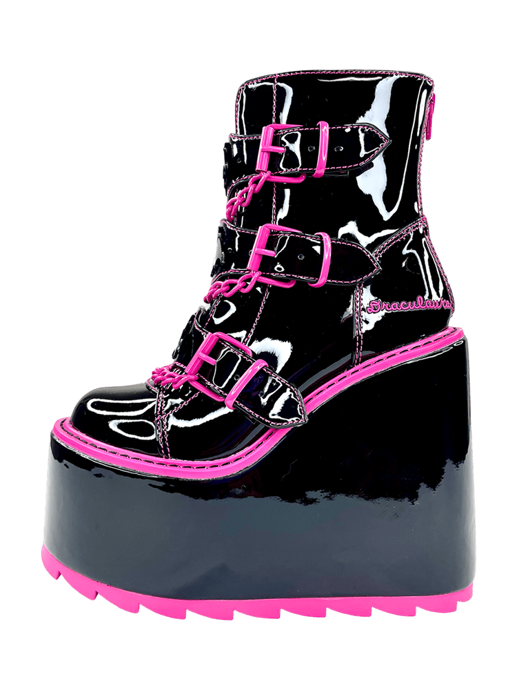 YRU x Monster High Draculara Heart Emo Punk Stomper Dune Platform Boots - Black